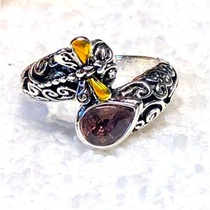 🦋Cute dragonfly ring silver with purple stone-costume NWOT
